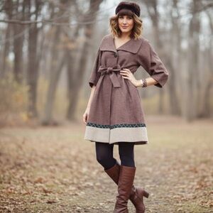 BCBG Maxazria Annabelle Cotton Linen Belted Short Sleeve Dress Coat 60s Style M